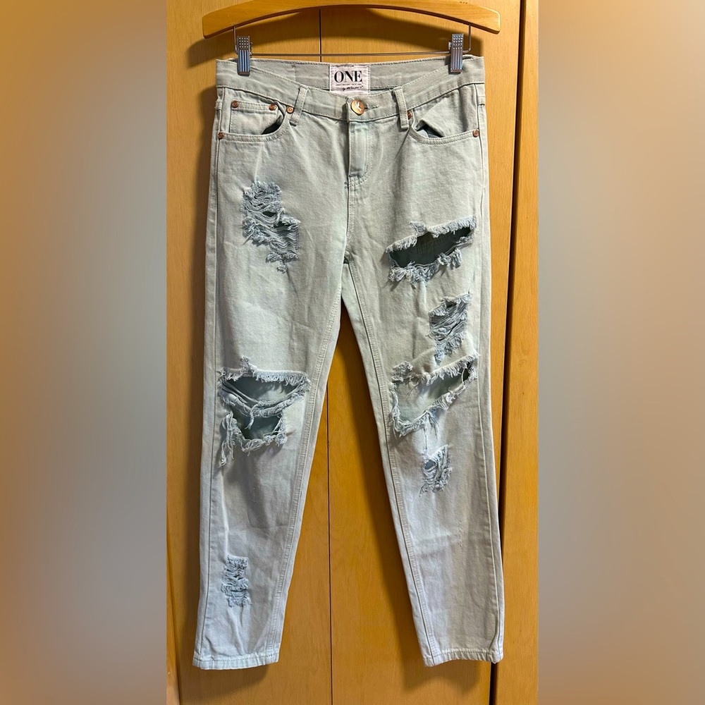 One Teaspoon Distressed Light Blue Jeans
